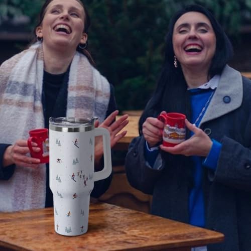 Christmas Tumbler with Handle and Straw Lid 40 oz,Cute Gifts for Women Merry Xmas Tree Skiers Skiing the Mountain Winter Holiday Festival Vacuum Insulated Leak Proof Stainless Steel Coffee Cup Mug - Image 2