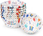 200 Paper Cupcake Liners, Muffin Liners or Baking Cups for Desserts, Muffins, Cupcakes and More Treats; Grease Proof, No Smell, Food Grade, Nut Serving Containers (Birthday) by Happy+Hippo