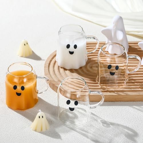 Didaey 4 Pcs Halloween Ghost Glass Mugs with Handle 12 oz Cute Milk Cup by Didaey