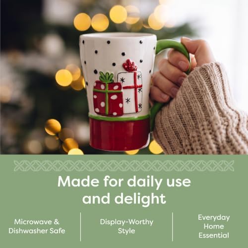 DEMDACO Wrapped Presents Stoneware Mug, Red and Green, 16 oz - Image 6