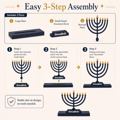 Hanukkah Sign, Metal Menorah Decor for Home Table, Mantel & Shelf - Image 5
