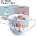 Christmas Skating Mug - 20 oz Bone China Winter Coffee Mugs with Snowy Village, Perfect Holiday and Birthday Gifts for Friends and Family - Designed in England by Harvest Green Studio - Image 3