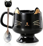 Christmas Mugs High-Footed Ceramic Cat Mug – 13.5oz Unique Coffee Cup with kitty Expression Design, Fun Gift for Women, Girls, Kids, Cat Lovers (black) by xifengching