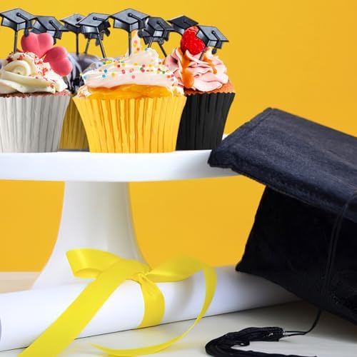SANNIX 450Pcs Graduation Foil Cupcake Liners Black Gold Silver Cupcake Wrappers Foil Metallic Muffin Liners Baking Cups for Graduation Birthday New Year Party Decorations Supplies - Image 4