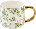 Sweet Water Decor Green Delft Coffee Mug, Vintage Green Floral Design with Gold Handle & Rim, 14oz Fine Bone China Tea Cup, Cute Gifts for Mother's Day, Baby Shower, Christmas & Mom's Birthday by SweetWaterDecor