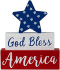 MEETYAMOR 4th of July Decorations, Memorial Day God Bless America Wooden Block Sign with Star, 250th Anniversary Patriotic Independence Day Decor for The Home Tiered Tray Shelf Table Tabletop Mantel by MEETYAMOR
