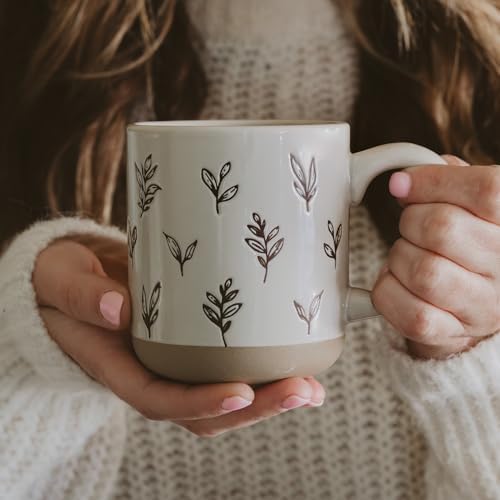 Sweet Water Decor Autumn Coffee Mug with Brown Leaves Design, 14oz Stoneware Cup for Tea & Cider, Microwave & Dishwasher Safe, Cozy Fall Gift - Image 2