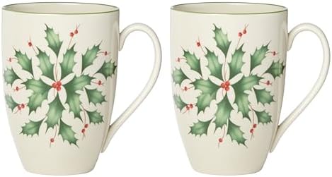 Lenox Hosting the Holidays Holly Porcelain Christmas Mug Set for 2, 14oz by Lenox