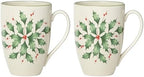 Lenox Hosting the Holidays Holly Porcelain Christmas Mug Set for 2, 14oz by Lenox