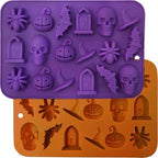 Halloween Molds Silicone for Chocolate 2 Pack, 3D Halloween Chocolate Candy Gummy Mold Skull Pumpkin Bat Ghost Witch Hat Spider tombstone Shapes Mold by HKNMTT