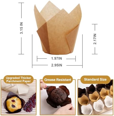 200pcs Tulip Cupcake Liners, Premium Muffin Liners Holders for Baking Cups, Greaseproof Cupcake Wrappers in Standard Size, Classic Parchment Paper Cupcakes Liner for Party, Christmas by JIRNGLA - Image 2