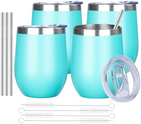 MEZMUT 12 Oz Insulated Wine Tumbler Bulk with Lid Wine Glass(Teal,4 Pack) by MEZMUT