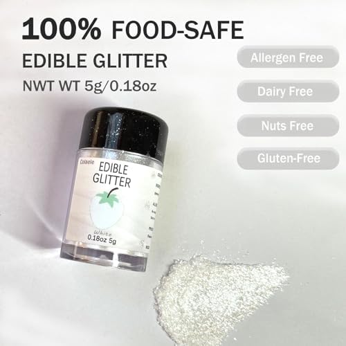White Edible Glitter Glimmer Powder for Cakes Drinks - Colaele 5 grams Food-Grade Luster Dust Metallic Food Decorating Sprinkle Glimmery Brew Dust for Baking Dessert Chocolates Decorations, Vegan - Image 5