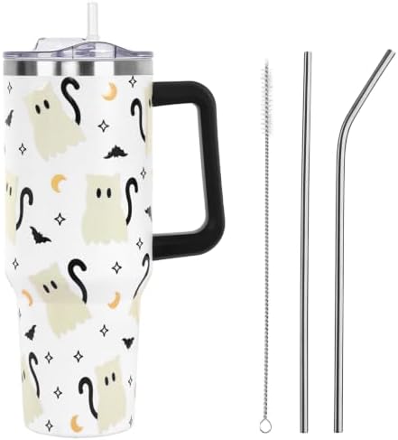 Halloween Tumbler with Lid and Straw 40oz,Black Cute Ghost Cat Vacuum Insulated Leak Proof Stainless Steel Coffee Cup,Goth Cute Spooky Halloween Accessories Gift for Women Girls by Unknown