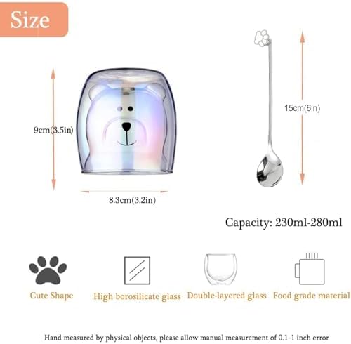 Binoster Cute Mugs Double Wall Glass Coffee Glass Cup Kawaii Bear Tea Milk Cup Funny Mug Animal Mug Aesthetic Cup for Office and Personal Birthday Gift (Colorful Bear) - Image 6