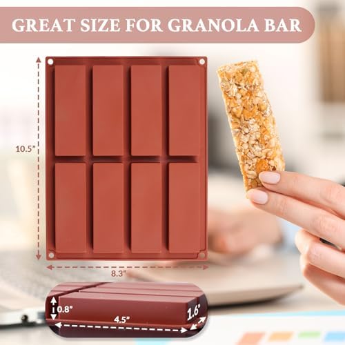 Chocolate Bar Molds Silicone Rectangle for Granola Deep Bars, 2-pack 8 Cavities Thick Flexible Molds for Homemade Snacks Sugar Free Energy Soft Baked Oat Protein Energy Bars, Easy Release Moulds Tray - Image 6
