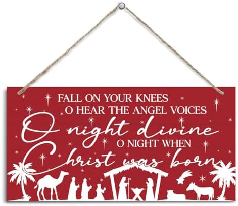Fall On Your Knees Sign, Christmas Hanging Wood Sign, Winter Decorative Wall Signs, Red Winter Wooden Door Signs, Farmhouse Outdoor Wood Christmas Decor, Xmas Wall Art 6x12 Inches by Unknown