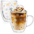 JarThenaAMCS Christmas Double Wall Glass Coffee Mugs 12Oz Gold Silver Snowflake Insulated Glasses Clear Espresso Cups with Handle for Winter Xmas Holiday Supplies, Set of 2 by JarThenaAMCS