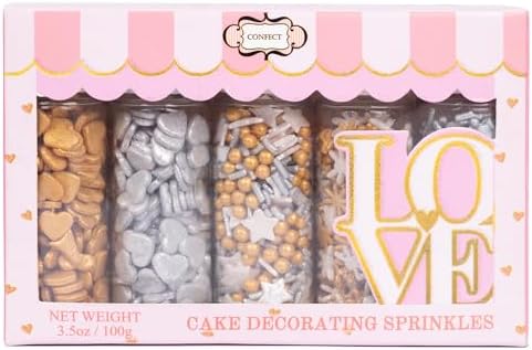 Confect Christmas Sprinkles | Grey, Gold & White Mix | Edible Star, Pearl & Flower Shaped Sprinkles | Elegant Holiday Cake & Cupcake Decorations- 5 Oz by CONFECTTHECAKEDECORATINGCO