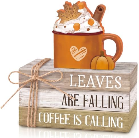 4 Pcs Thanksgiving Coffee Bar Table Decor Wooden Autumn Book Sign by Anglechic