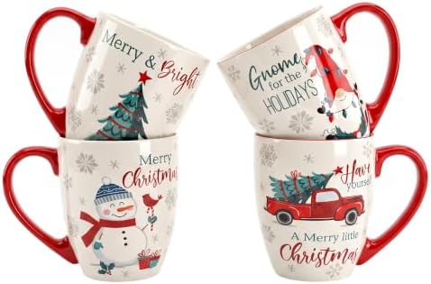 Topadorn 18 oz Christmas Ceramic Coffee Mugs with Handle, Tea Cup Set of 4 by Topadorn