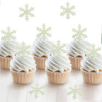YOcity 50PCS Edible Snowflakes Cake Cupcake Toppers White Snowflake Cupcakes Decorting for Christmas Winter Frozen Theme Birthday Party Supplies (White) - Image 2