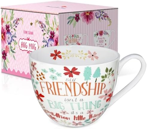 20 oz Floral Best Friend Coffee Mug, Premium Bone China Tea Cup with Meaningful Friendship Quote, Cute Soul Sister Gift for Women, Designed in England by Harvest Green Studio - Image 2