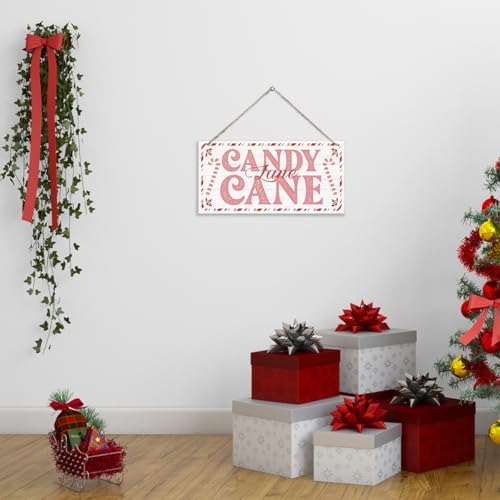 Candy Cane Lane Sign, Christmas Hanging Wood Sign, Winter Decorative Wall Signs, Rustic Winter Wooden Door Signs, Farmhouse Outdoor Wood Christmas Decor, Xmas Wall Porch Plaque Decor - Image 4