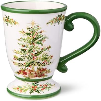 Holly Tree Christmas Mugs – Set of 4 16oz Ceramic Holiday Mugs with Classic Tree Design, Dishwasher Safe, Cozy Seasonal Drinkware for Coffee, Tea, and Cocoa - Image 2