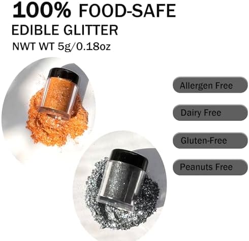 Halloween Edible Glitter Black Glimmer Powder for Cakes Drinks, Colaele Edible Glitter Set Food Grade Luster Dust Metallic Food Decorating Sprinkle for Cake Cookies Decorations,Vegan, 5g/Jar - Image 6