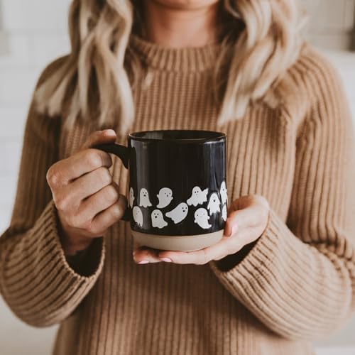 Sweet Water Decor White Ghosts Black Halloween Mugs, 14 oz - Halloween Coffee Mug Dishwasher & Microwave Safe - Fall Mug for Coffee & Hot Cocoa or Seasonal Brew - Black Stoneware Ghost Mugs - Image 2