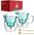 LIBWYS 2 Pack Christmas Mugs, Double Walled Borosilicate Christmas mug set with Snowflake Lid, Cute Mugs for Hot Cocoa and Coffee, 300ml Christmas tree mugs Christmas Gift for Family, Friend by LIBWYS