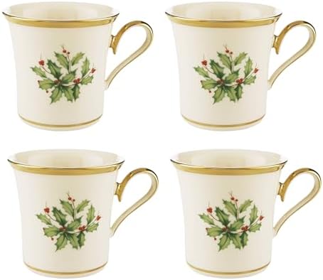 Lenox Holiday Christmas Porcelain Mug Set for 4, 12oz by Lenox