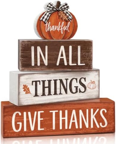 4 Pcs Fall Tiered Tray Decor, Wooden Fall Decorations for Home by Golibra