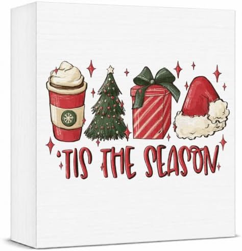 Christmas Decorations for Bedroom, Christmas Room Decor, Christmas Table Centerpieces, Christmas Tiered Tray Decorations Set, Wooden Box Sign Winter Latte Santa Presents Tree Coffee Farmhouse Decor by Unknown