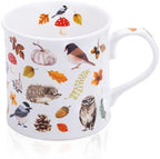 Autumn Animals Coffee Mug, 12 oz New Bone China Mug with Bird, Hedgehog, Owl & Pumpkin Design, Halloween & Fall Seasonal Ceramic Tea Mug, Nature Lover Gift, Designed in England by Harvest Green Studio by MFoffice