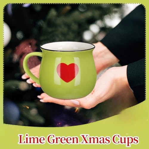 Vesici 6 Pcs Christmas Ceramic Mugs Bulk Lime Green Christmas Coffee Cups - Image 3