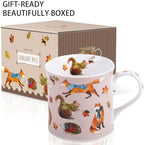 Fall Animal Coffee Mug, 12oz Ceramic Autumn Mug with Woodland Fox, Squirrel & Hedgehog in Scarves & Leaves, Cozy Fall Gift for Nature Lovers, Designed in England by Harvest Green Studio - Image 4