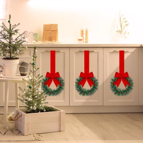 Retrowavy 12 Pcs Small Christmas Kitchen Cabinet Wreaths with Ribbon - Image 3