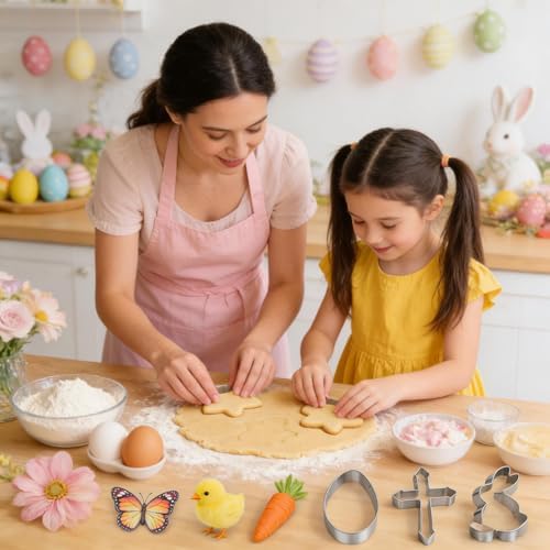 Easter Cookie Cutters, 9 Pieces Chick Carrot Egg Bunny Butterfly Rabbite Cross Flowers Shapes Metal Stainless Steel Biscuit Cutters Holiday Themed Baking Kit - Image 4
