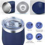 MEZMUT 12 Oz Insulated Wine Tumbler with Lid Wine Glass Coffee Cup(Navy,1) - Image 4