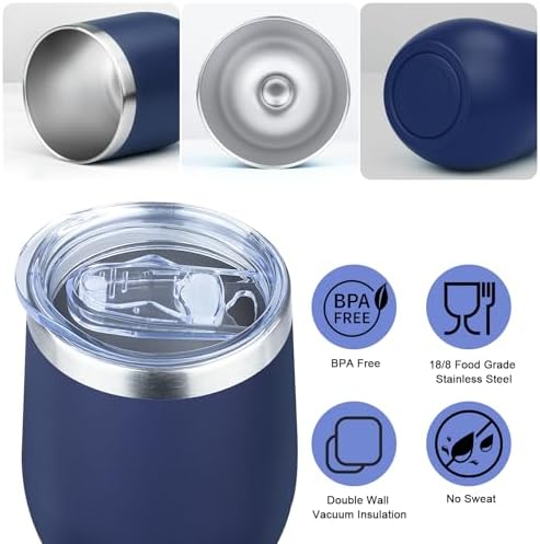 MEZMUT 12oz Insulated Wine Tumbler Glass Bulk with Lid (Navy,4 Pack) - Image 4