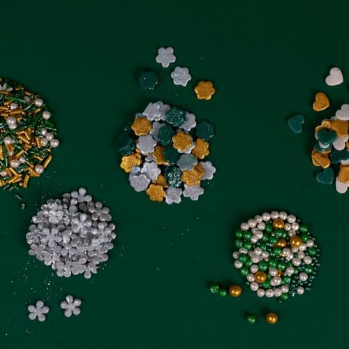 Confect Christmas Sprinkles | White, Grey, Gold & Holly Green Mix | Edible Pearl, Heart & Flower Shaped Sprinkles | Holiday Cake & Cupcake Decorations- 5 Oz - Image 3
