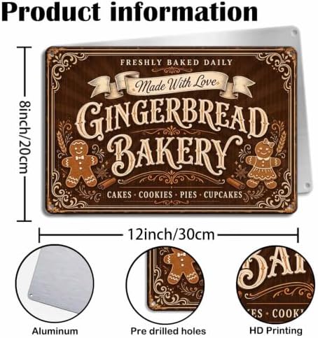 Gingerbread Bakery Sign, Christmas Kitchen Decor, Vintage Wall Art - Image 3