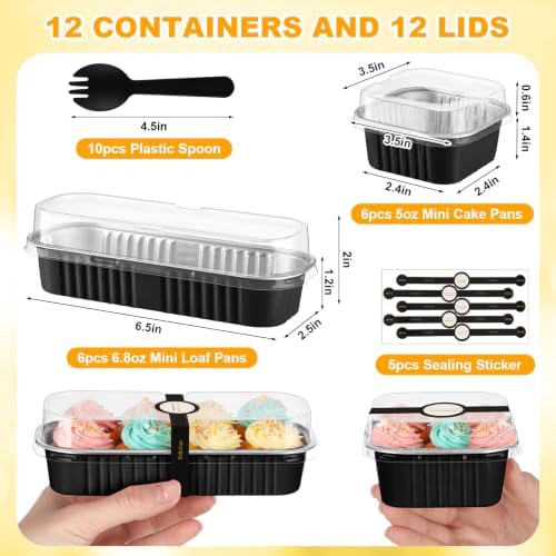 LemonRoad 12 Sets Black, Gold Mini Loaf Pan with Lids and Spoons - Image 2