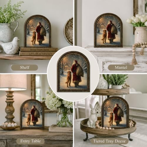 Santa and Dog Arched Table Sign, Rustic Christmas Farmhouse Decor - Image 5