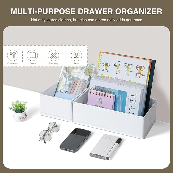 DIMJ Drawer Organizer Clothes, 6 Pack Fabric Drawer Organizer Bins, Foldable - Image 5