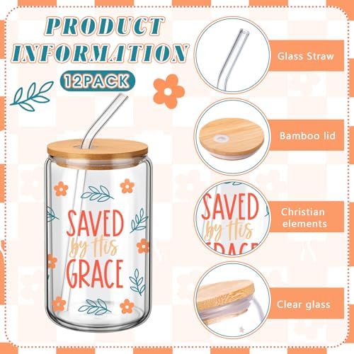 SiliFine 6 Pcs Christian Tumblers for Women 16 oz Jesus Glass Cups Tumbler with Lid and Straw Spring Christian Mothers Day Gifts for Women Gilrs VBS Birthday Party Gifts - Image 4