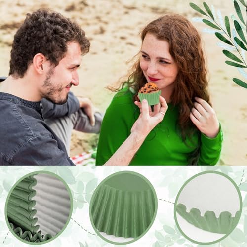 600 Pack Sage Green Cupcake Liners Dark Green Light Green Baking Cups Gradient Green Muffin Liners for Cupcake Wrappers Wedding Bridal Baby Shower Birthday Party - Image 3