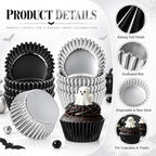 JarThenaAMCS 200Pcs Halloween Foil Cupcake Liners Black Silver - Image 3